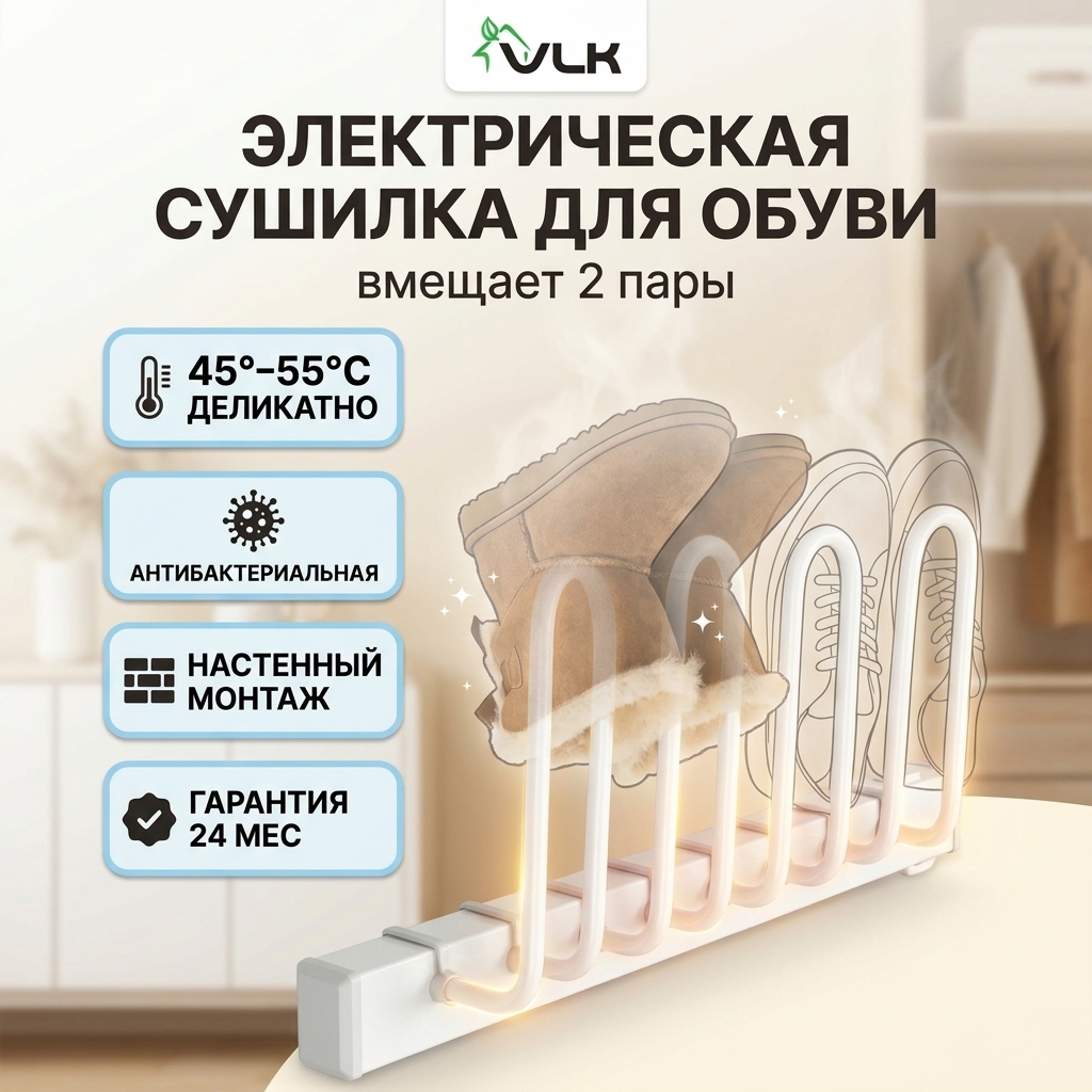 Изображение товара Электрическая сушилка для обуви VLK Calor-03 с креплением на стену Изображение товара Электрическая сушилка для обуви VLK Calor-03 с креплением на стену