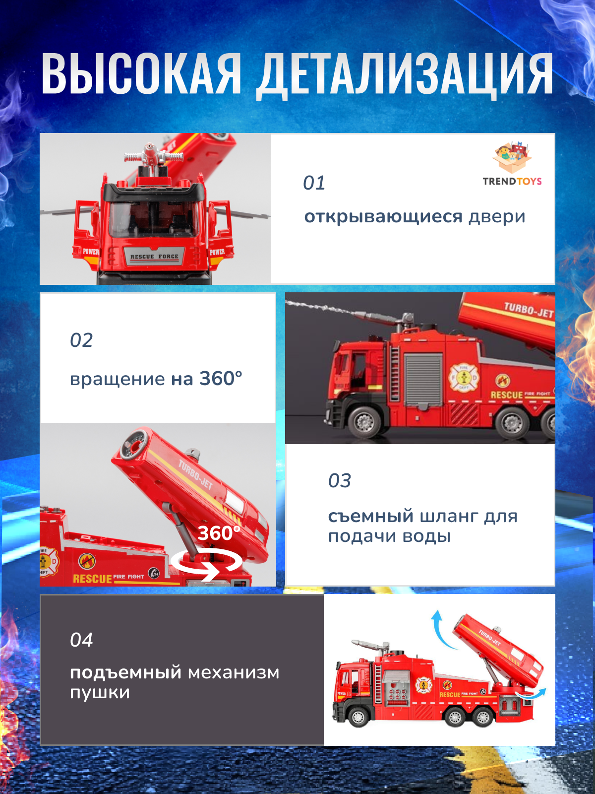 Пожарная машина TrendToys инерционная с паром и водой LDG008 - фото 7