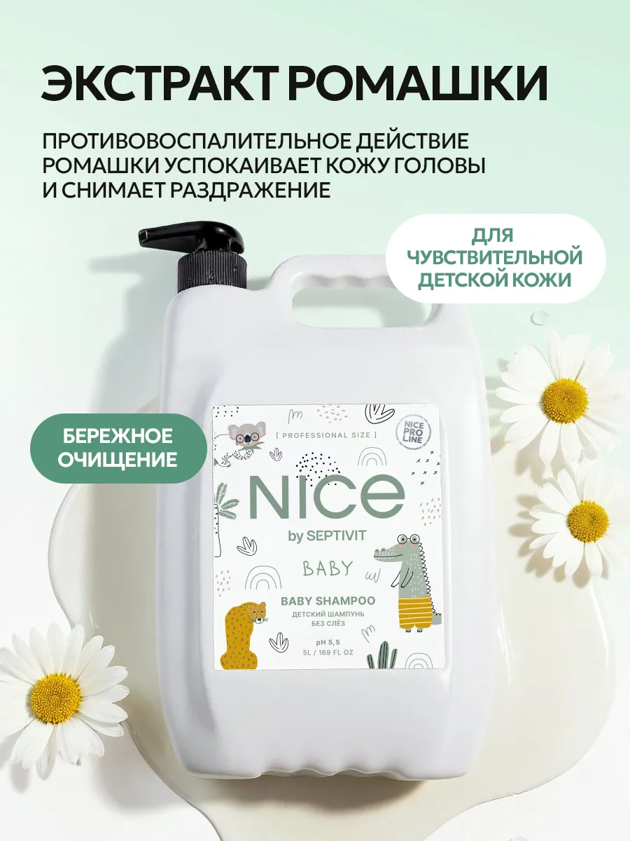 Шампунь NICE by Septivit PRO LINE детский без слез 0+ 5000 мл - фото 5