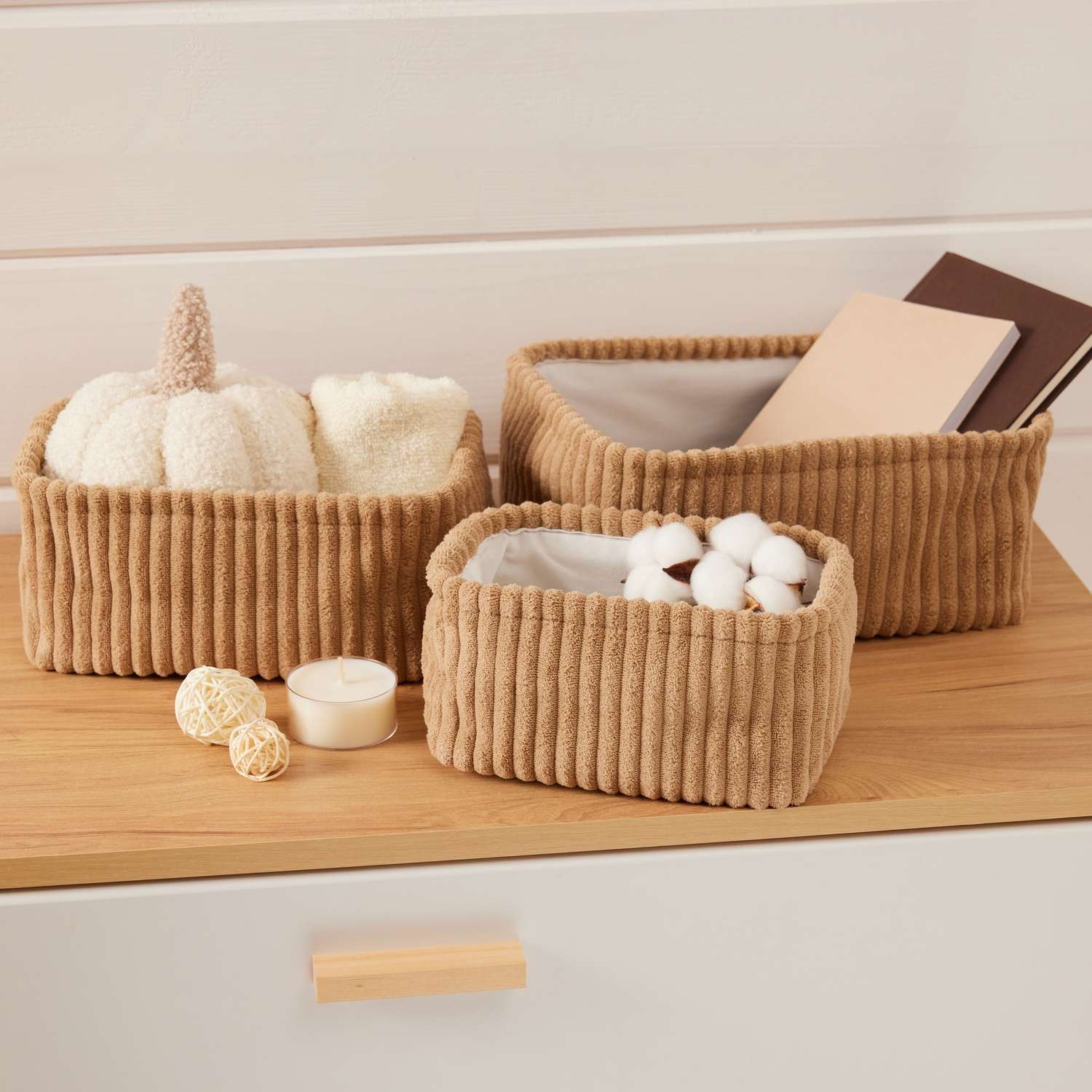 Корзина вельветовая ё Beige размер L - фото 1