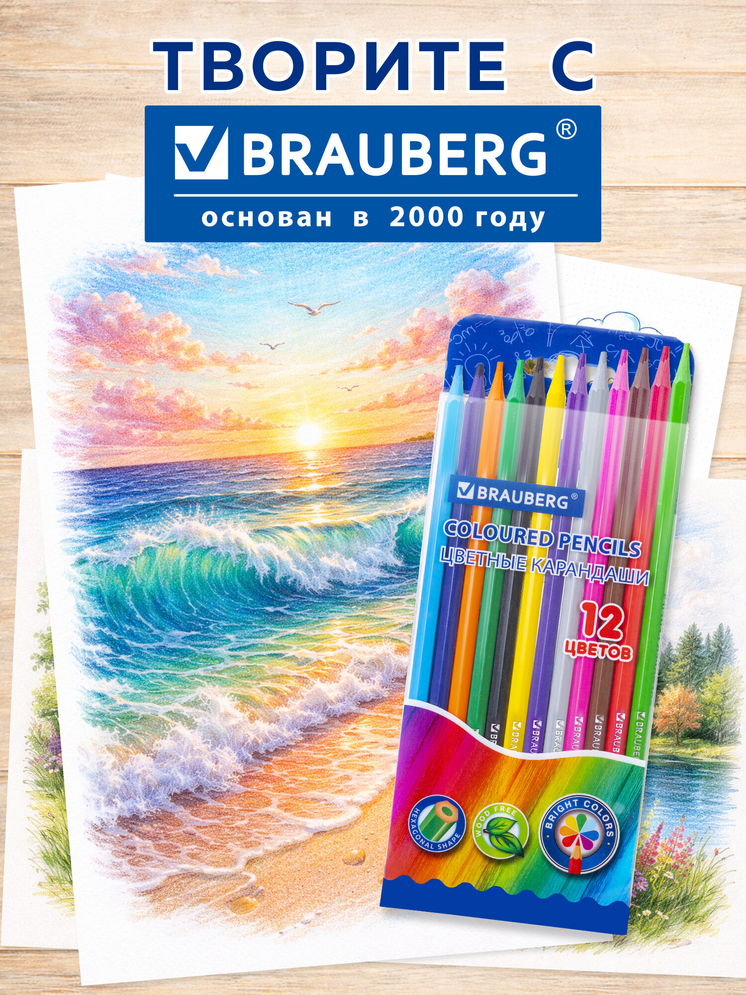 Карандаши цветные Brauberg 12 шт. - фото 8