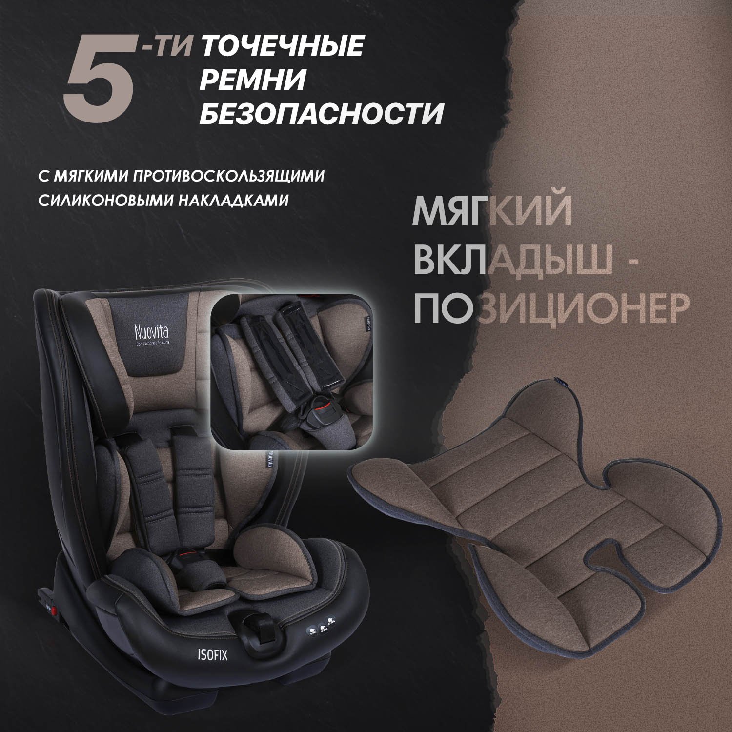Автокресло Nuovita Maczione N123i-1 Isofix 1/2/3 (9-36 кг) коричневый - фото 8