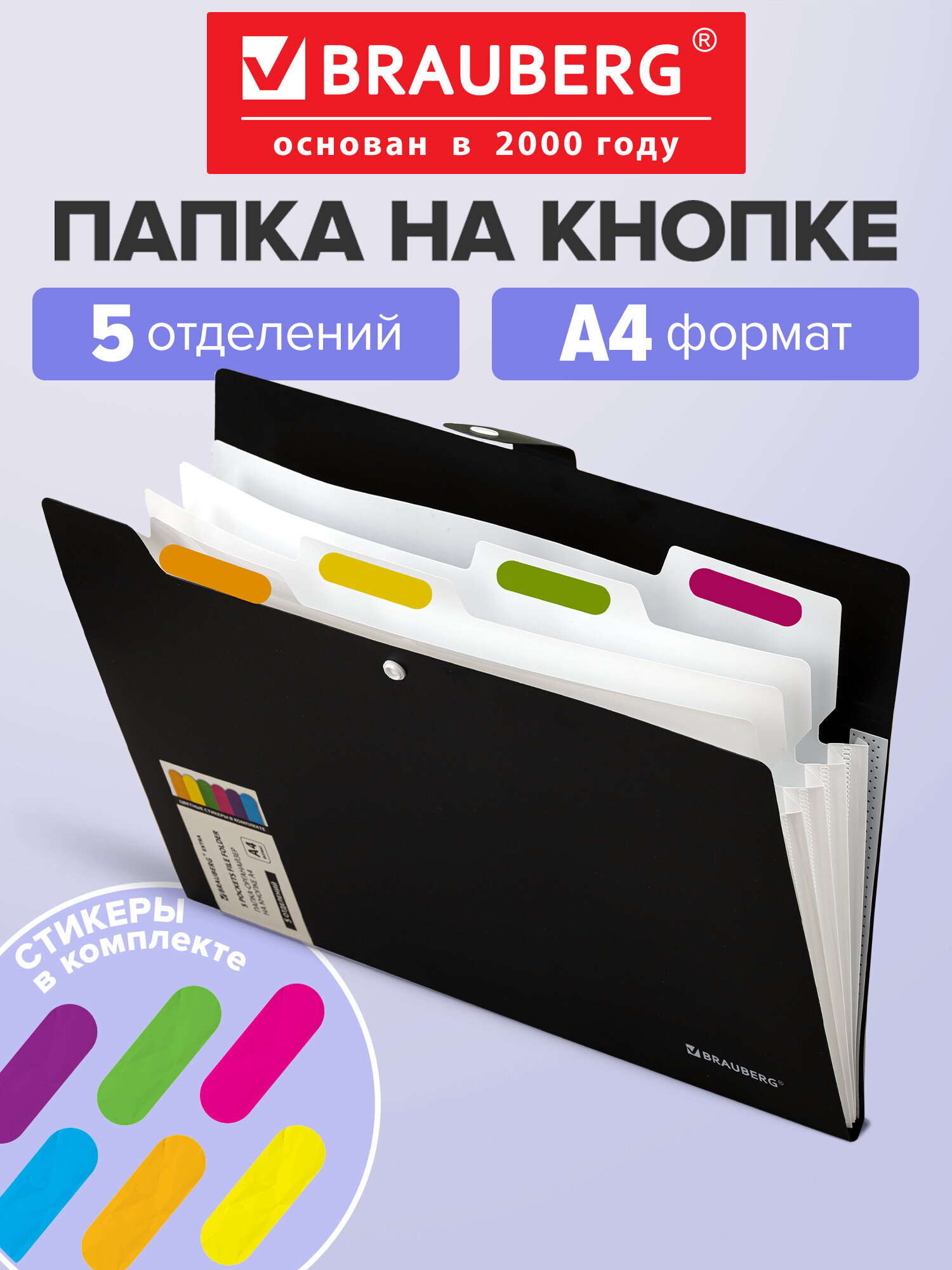 Изображение товара Папка-органайзер Brauberg Extra 274095 (А4) 5 отделений, кнопка, песочная фактура