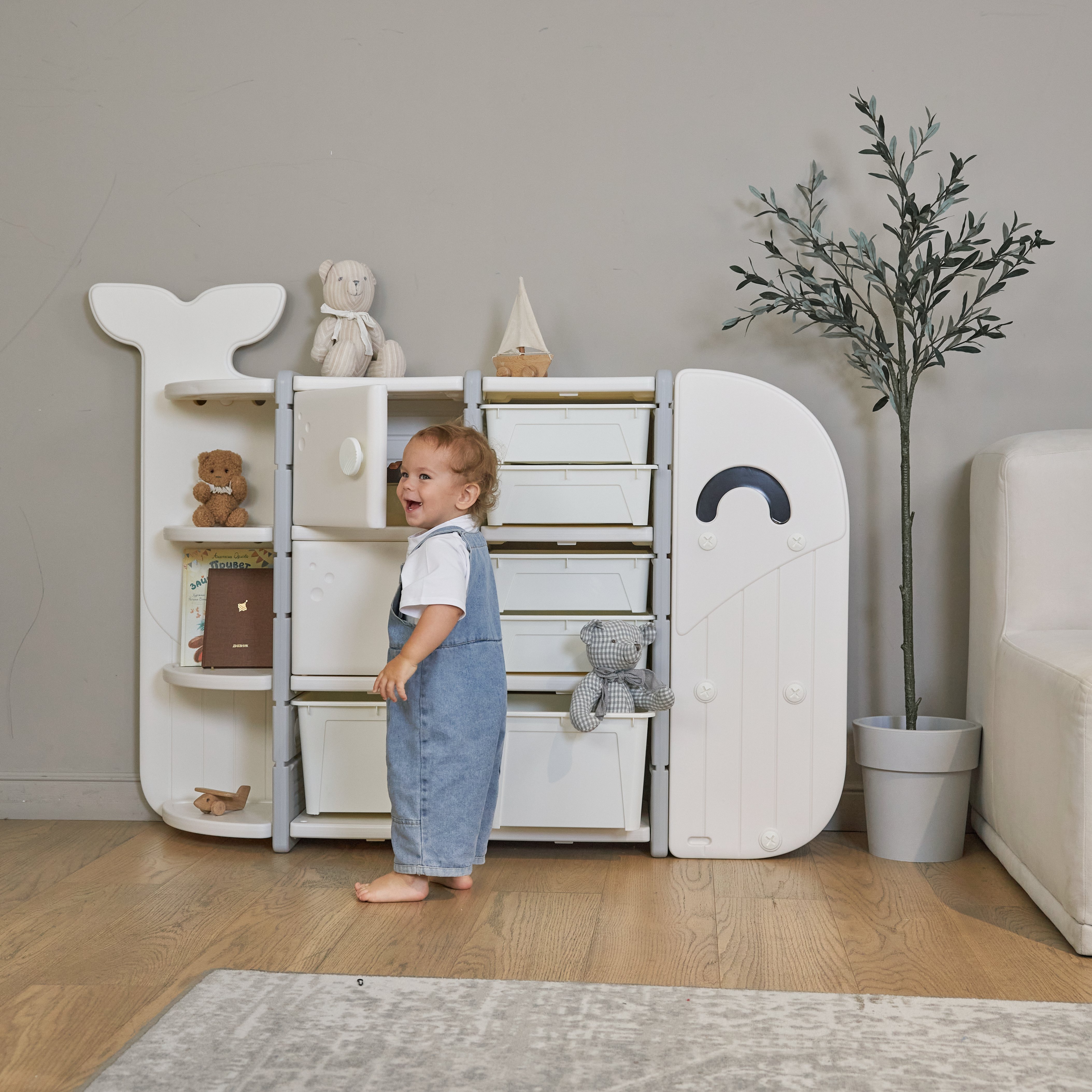 Стеллаж для игрушек UNIX Kids wale 8 ящиков white - фото 8
