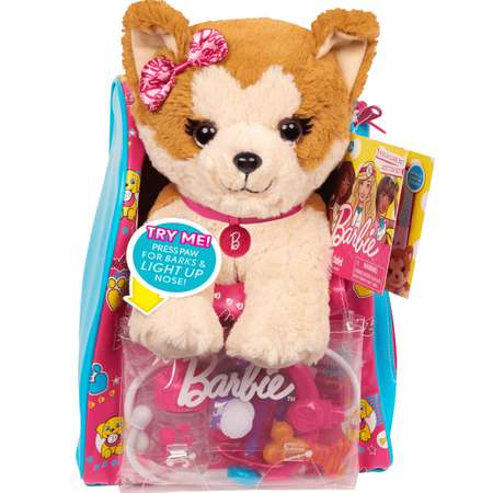 Игрушка мягкая Barbie Собака Коричнево-белая с аксессуарами 61387