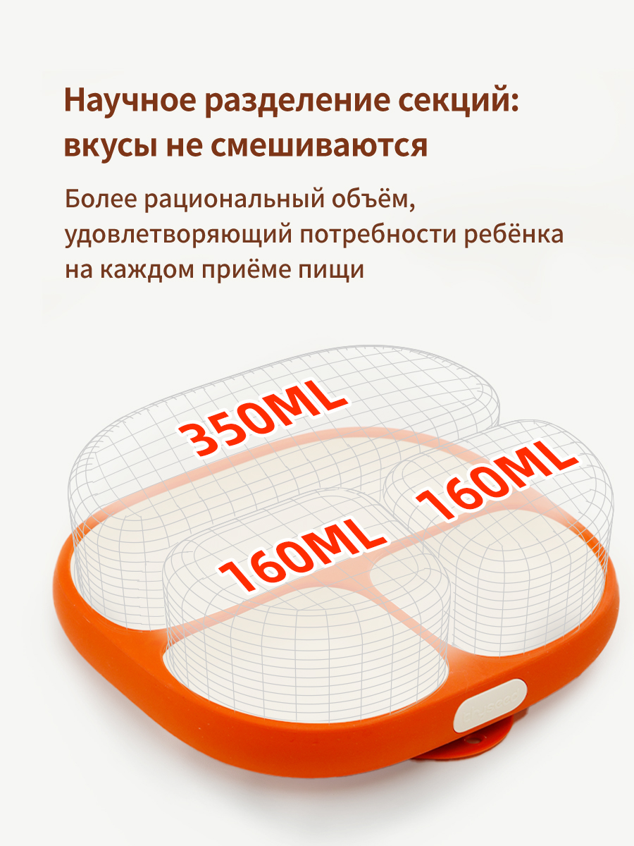 Силиконовая детская тарелка присоске thyseed оранжевый - фото 12