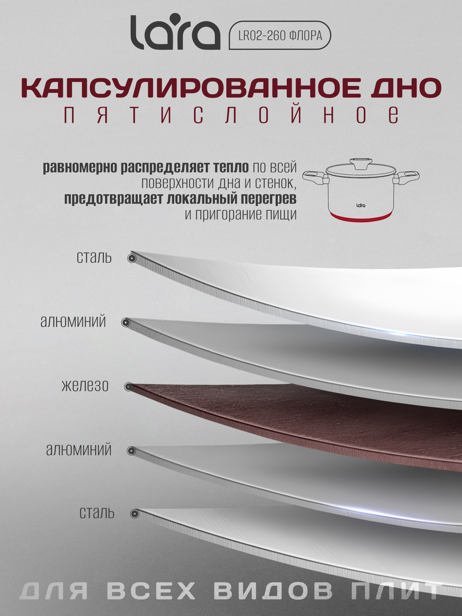 Кастрюля LARA LR02-260 серия Флора 6,5л. - фото 4