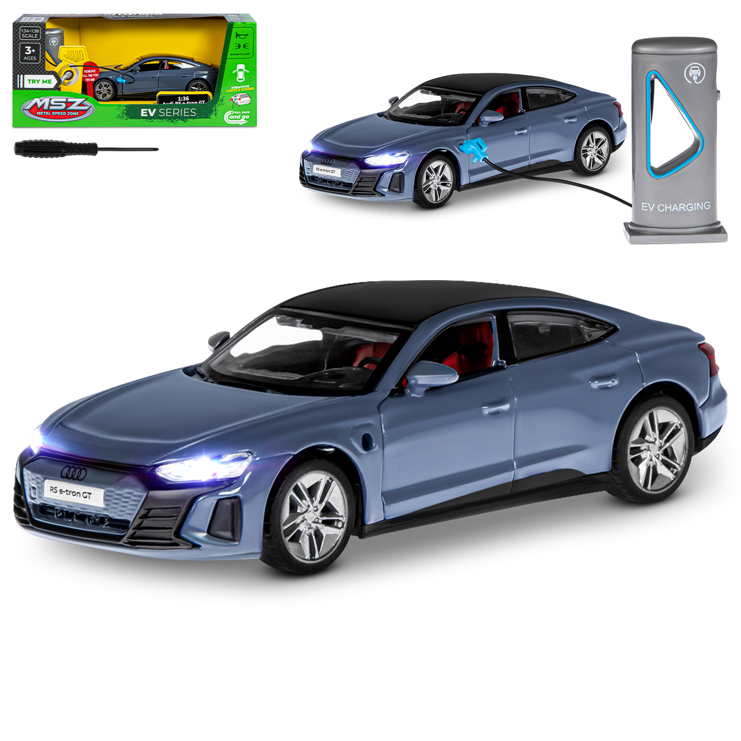 Автомобиль AUTODRIVE Audi RS e tron GT 1:36 серый JB1251679 - фото 6