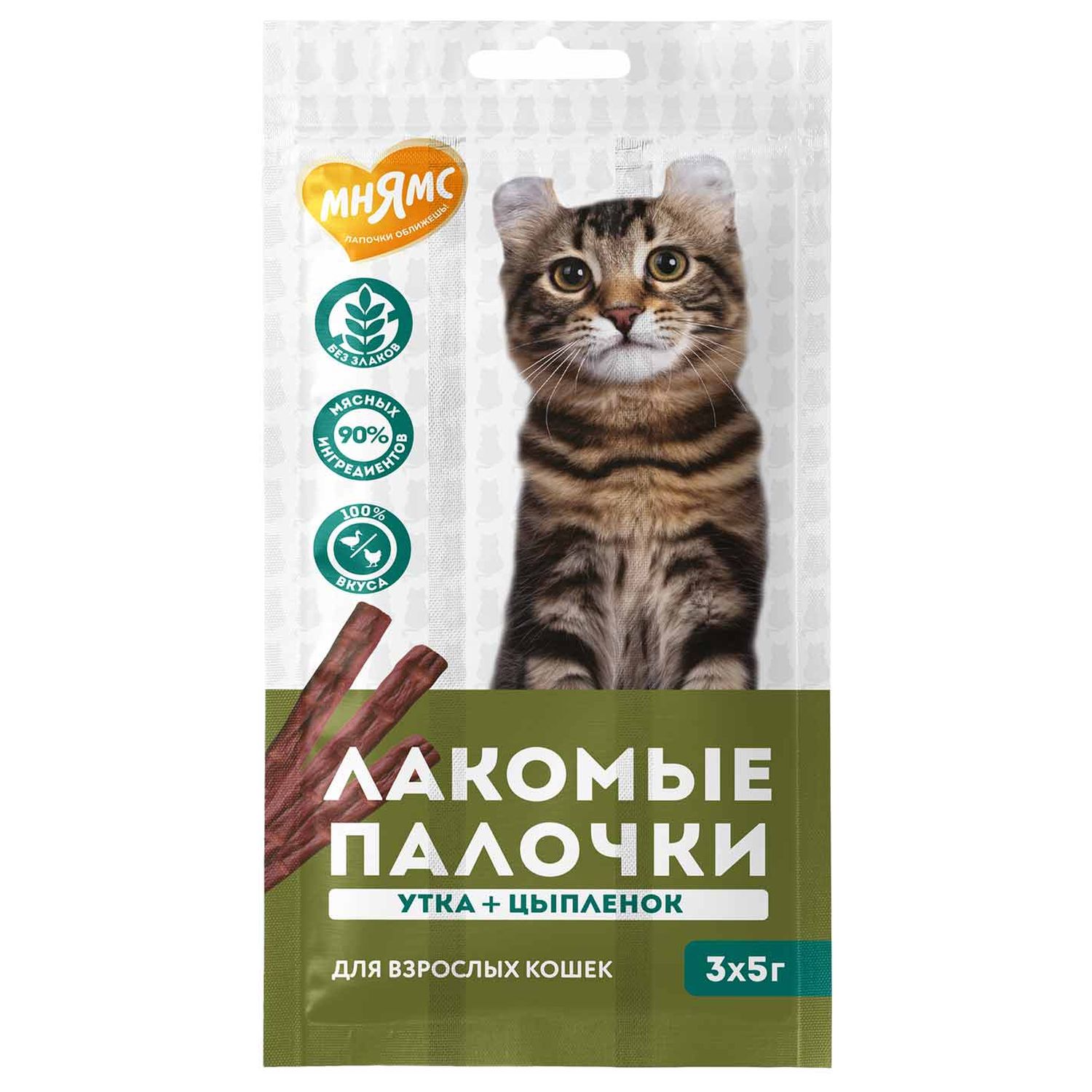 Лакомство для кошек Мнямс лакомые палочки из цыпленка и утки 3*5г - фото 1