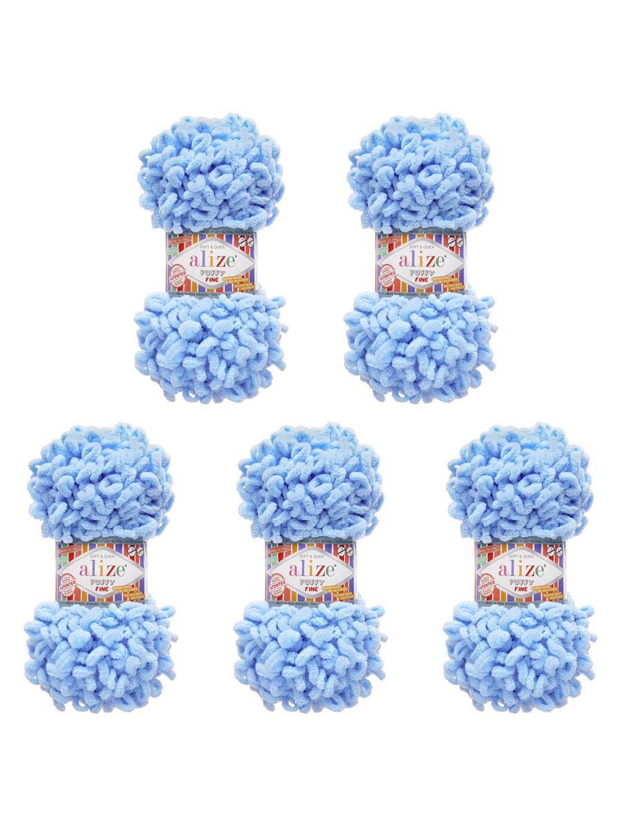 Пряжа для вязания Alize puffy fine 100 г 14.5 м микрополиэстер фантазийная мягкая 218 детский голубой 5 мотков - фото 6