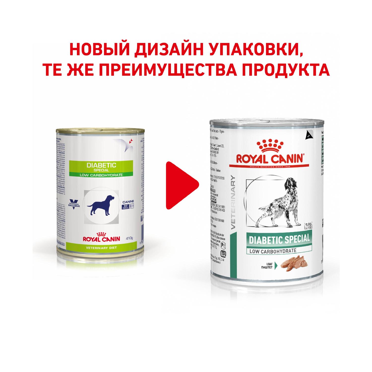 Корм для собак ROYAL CANIN Diabetic Special Low Carbohydrate при сахарном диабете консервированный 0.41кг - фото 2