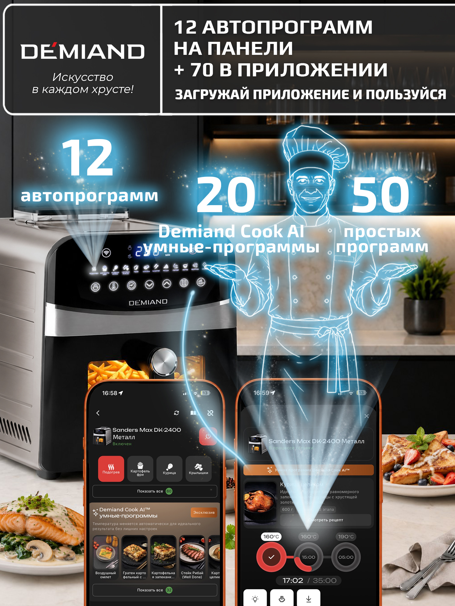 Аэрогриль DEMIAND Sanders Max c Wi-Fi 9 л - фото 3