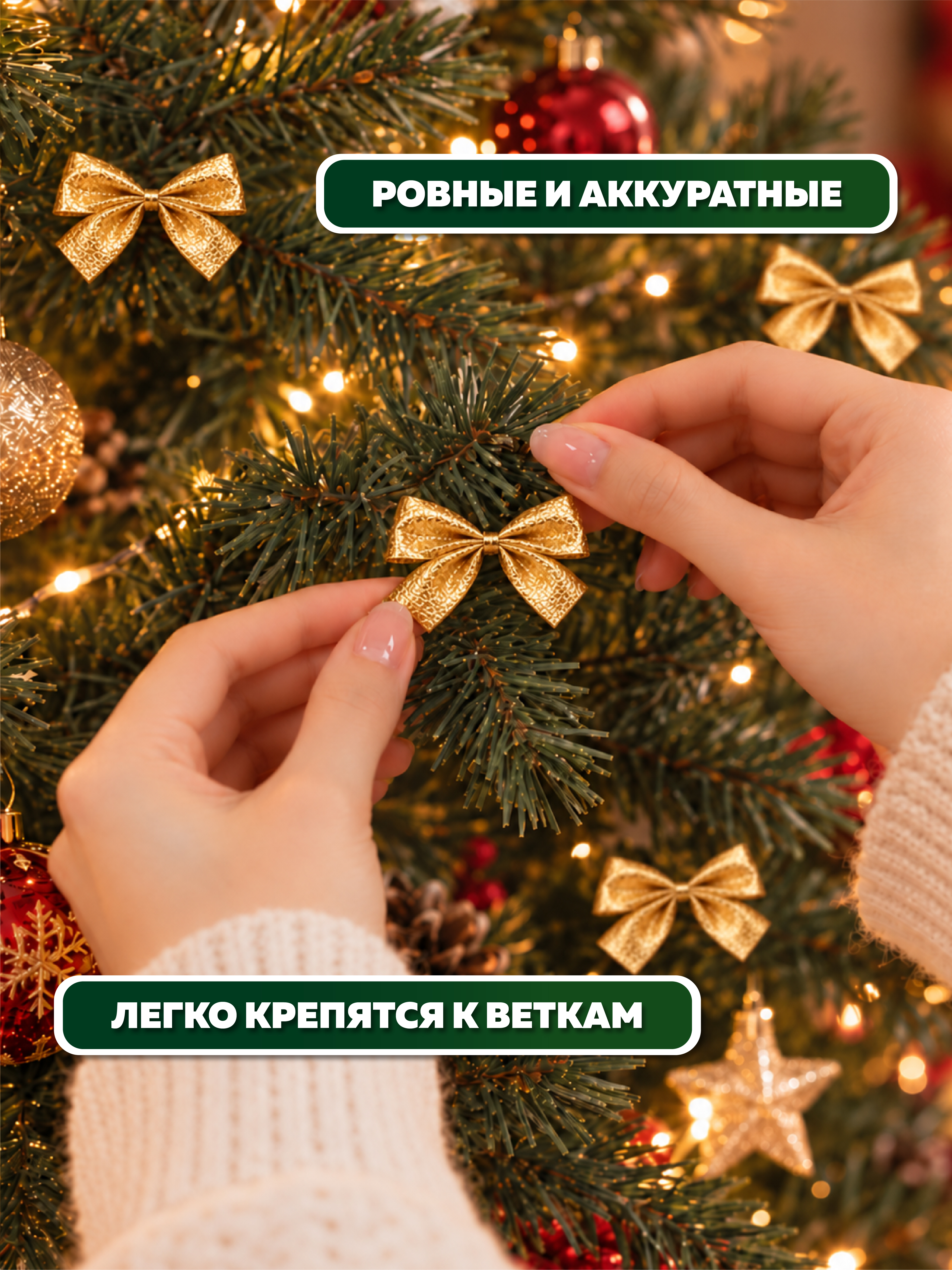 Бантики на елку AXLER золотые набор 24 шт новогодние маленькие - фото 4