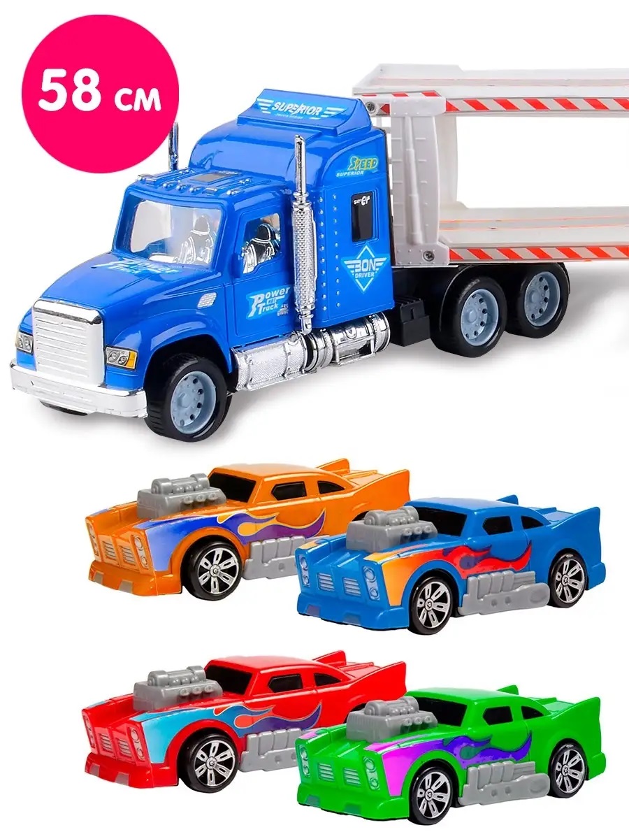 Игровой набор Handers Трейлер с машинками 38 см 1:32 HAC1613-127-1//синий - фото 1