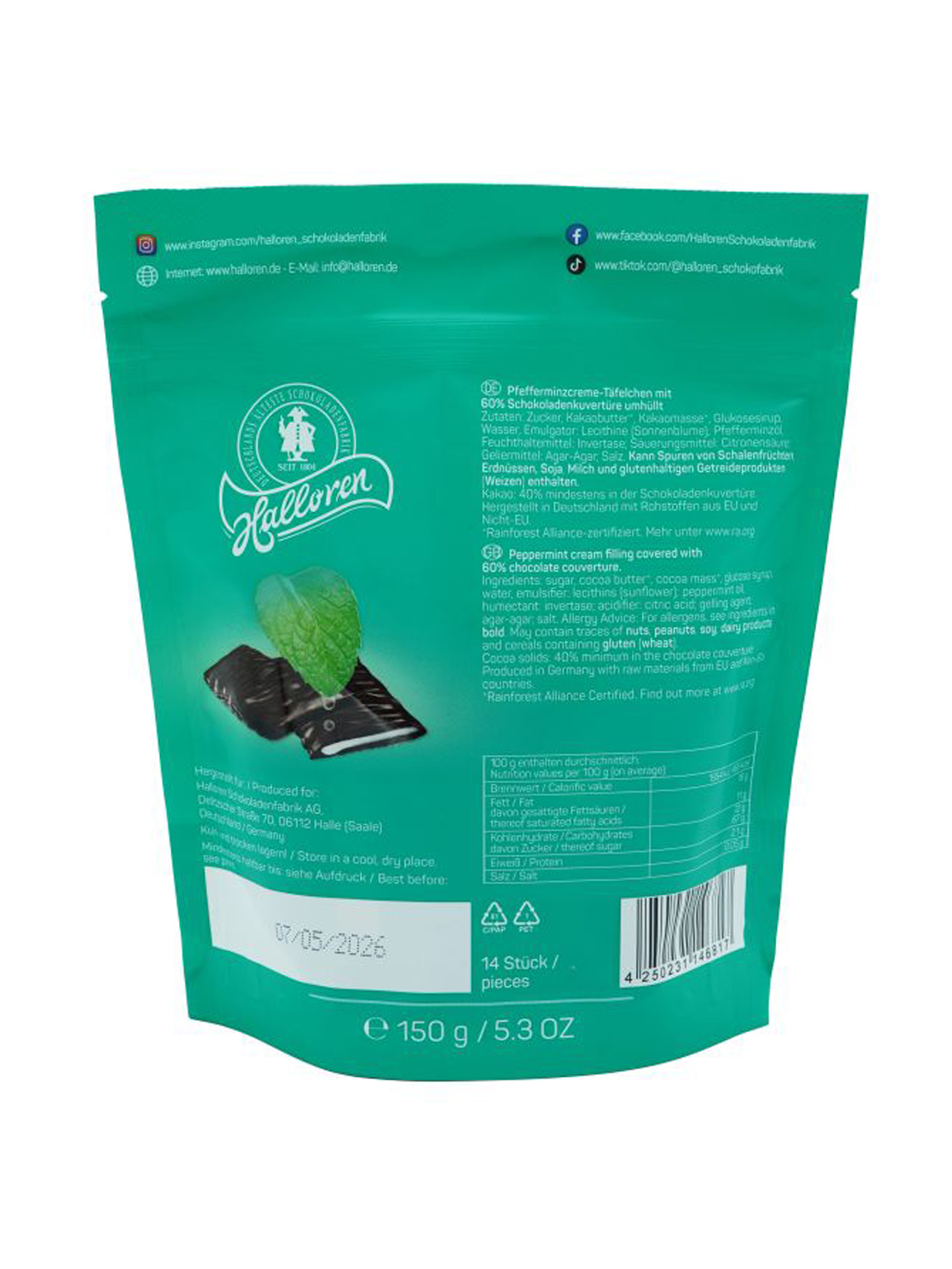 Шоколадные мини-плитки Halloren Chocolate Thins - фото 3