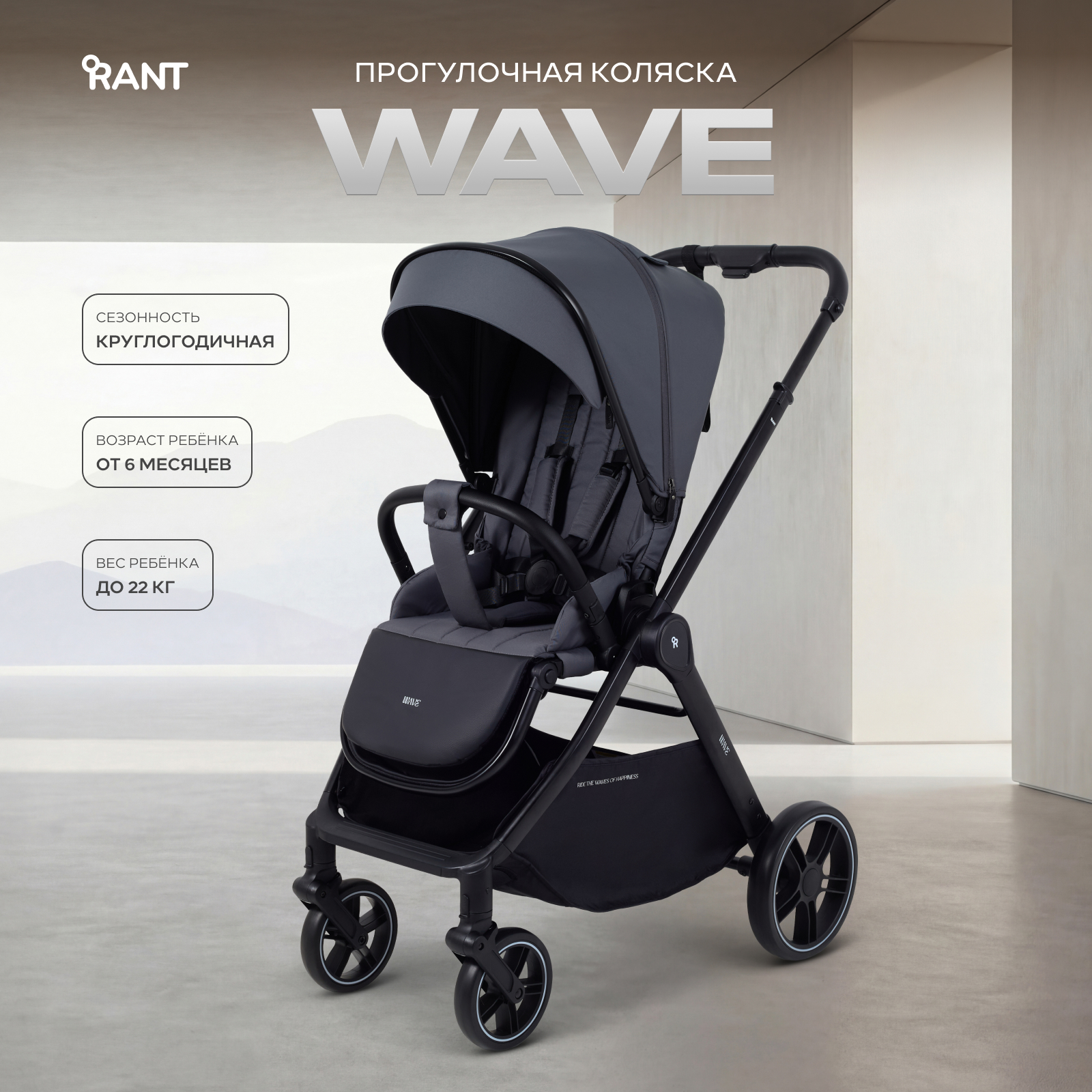 Коляска прогулочная Rant Basic Wave серый - фото 1