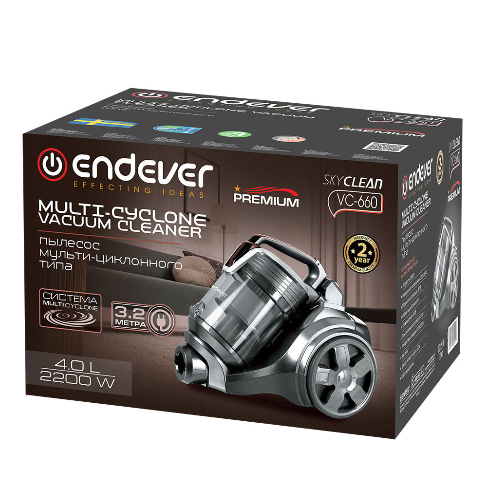 Пылесос ENDEVER Пылесос Endever VC-660 SkyClean, циклонный, сухая уборка, контейнер 4л, 2200Вт - фото 10