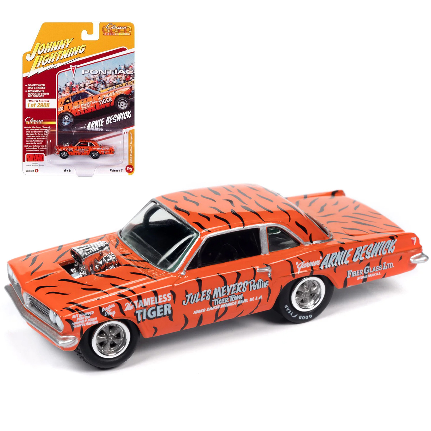 Автомобиль Johnny Lightning 1963 Pontiac Tempest 1:64 красный JLCG032B-R2-N3 - фото 1