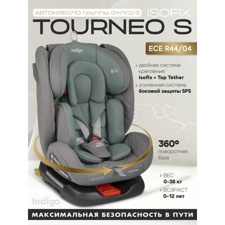 Автокресло Indigo Tourneo S Isofix 0+/1/2/3 (0-36 кг) зеленый