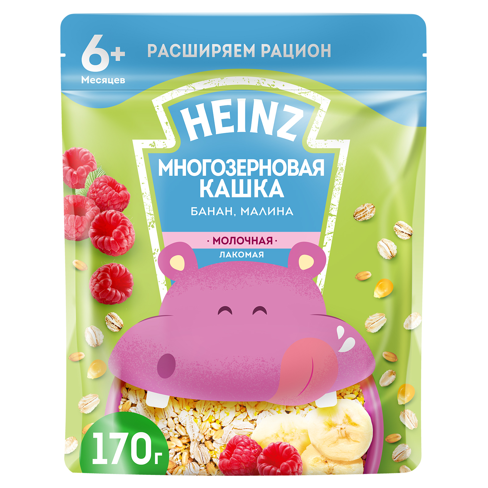 Каша Heinz Лакомая многозерновая банан-малина 170г с 6месяцев - фото 1