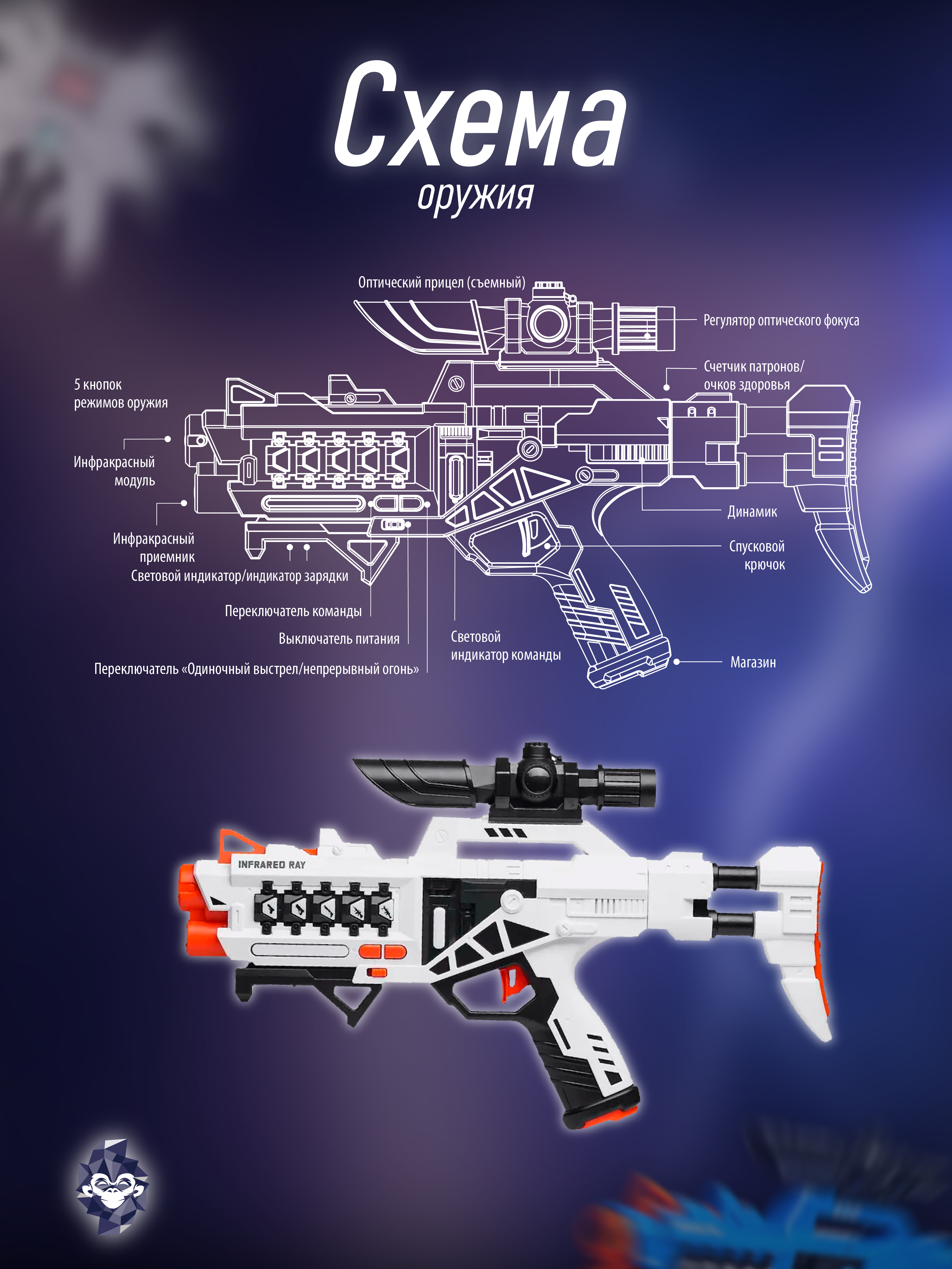 Бластер GeekMonkeys Bug Attack Lasertag в ассортименте - фото 4