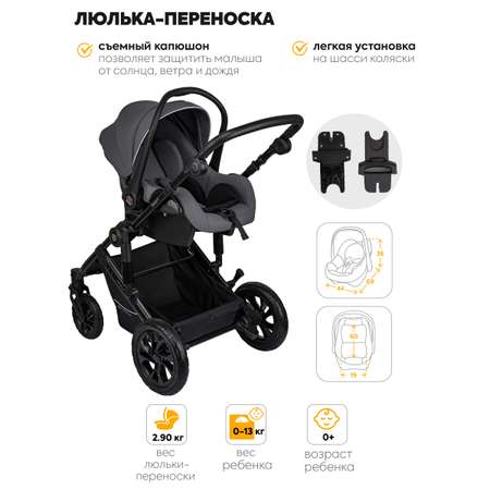 Коляска 3в1 JOVOLA Swift т.-серый серый
