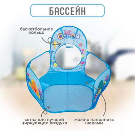 Детская игровая палатка Solmax 3 в 1 домик/туннель/бассейн 297х120х95 см голубой