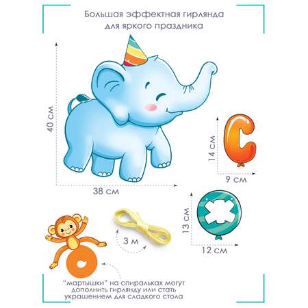 Гирлянда Открытая планета С Днем рождения! Слоник