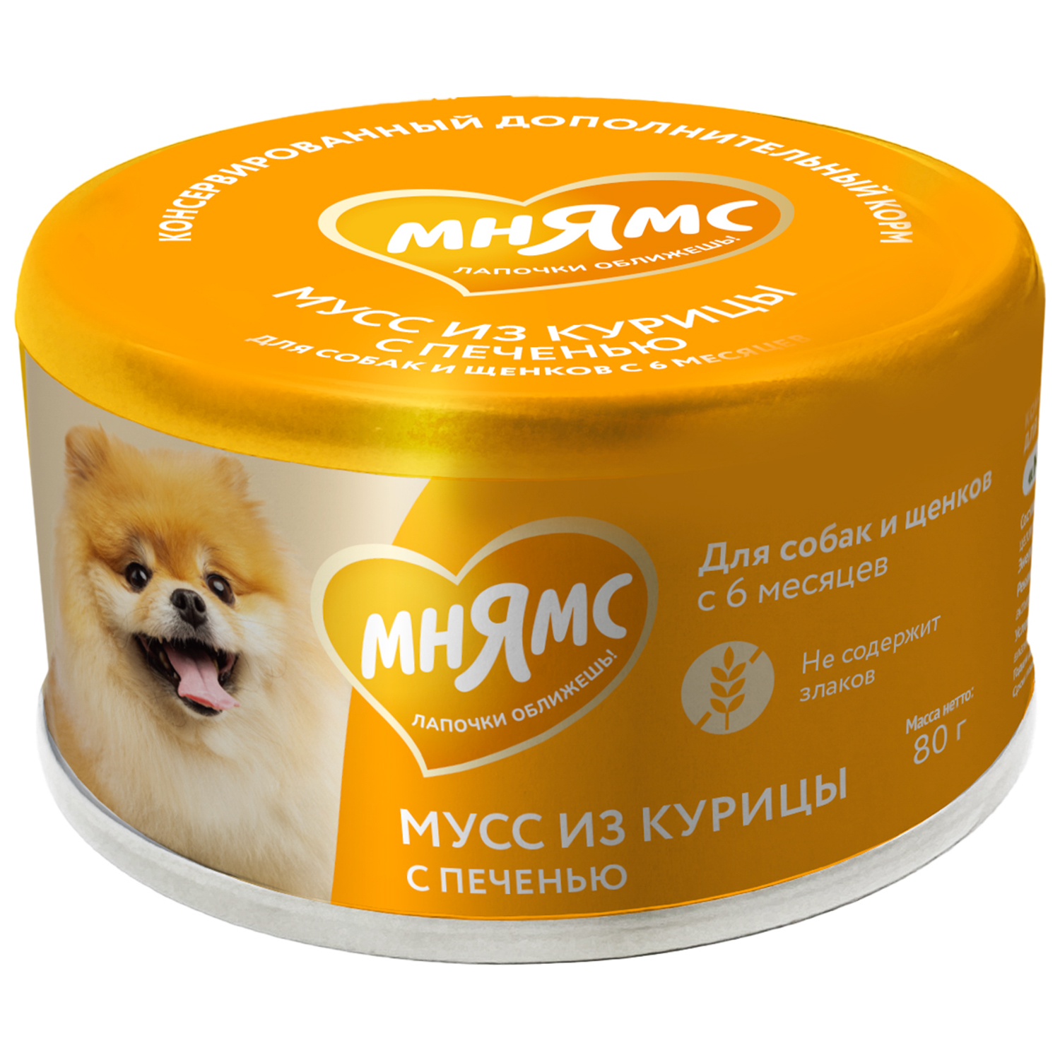 Корм для собак и щенков старше 6 месяцев Мнямс Мусс из курицы с печенью ж/б 80г - фото 1