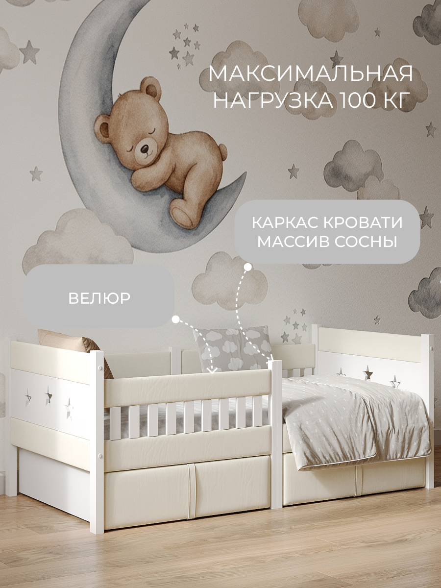 Кровать односпальная Мамина прелесть с мягкими бортиками 160х80см (молочный) - фото 3
