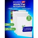 Холст для рисования на картоне Brauberg маленький 25x30 см набор 5 штук
