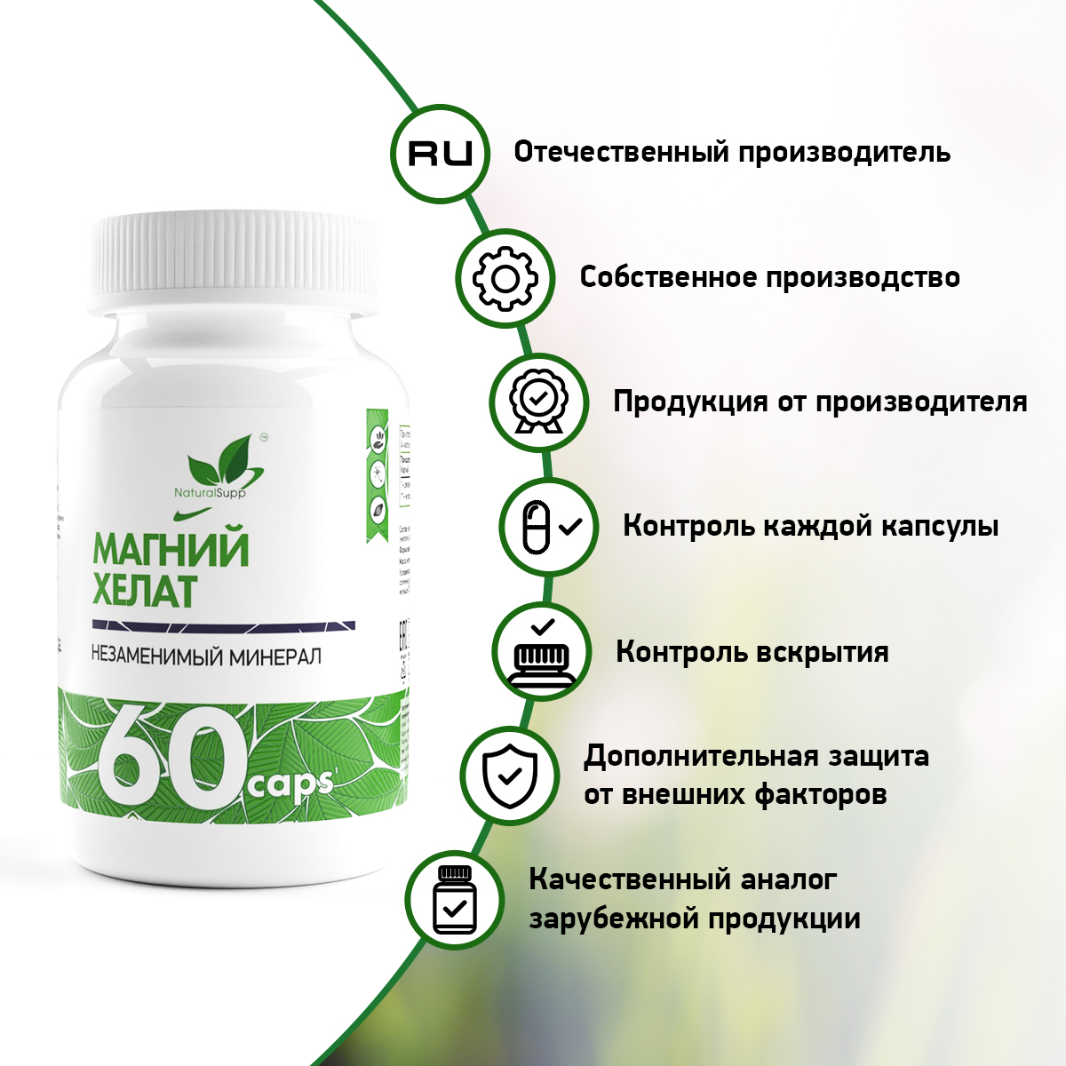 БАД Магний Хелат 107 мг NaturalSupp Для борьбы со стрессом и усталостью 60 капсул - фото 7