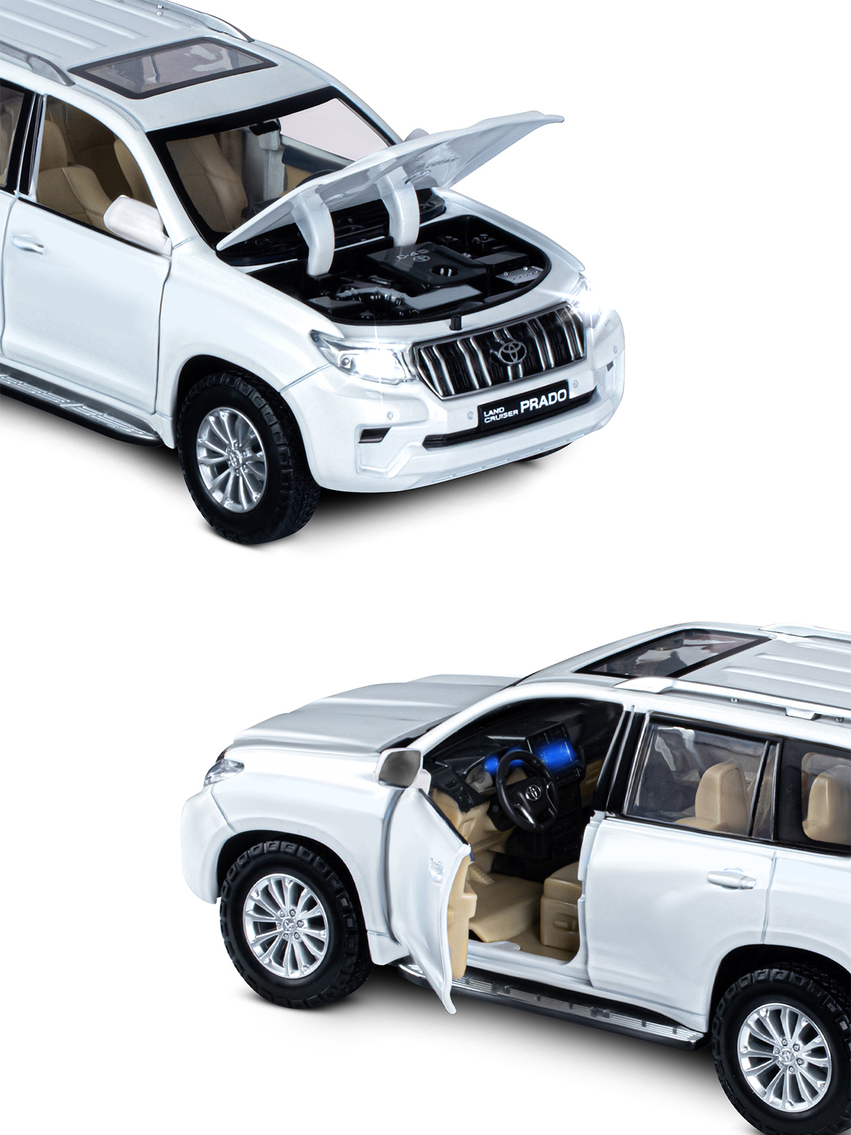 Внедорожник АВТОпанорама Toyota Land Cruiser Prado 1:24 белый JB1251506 - фото 10