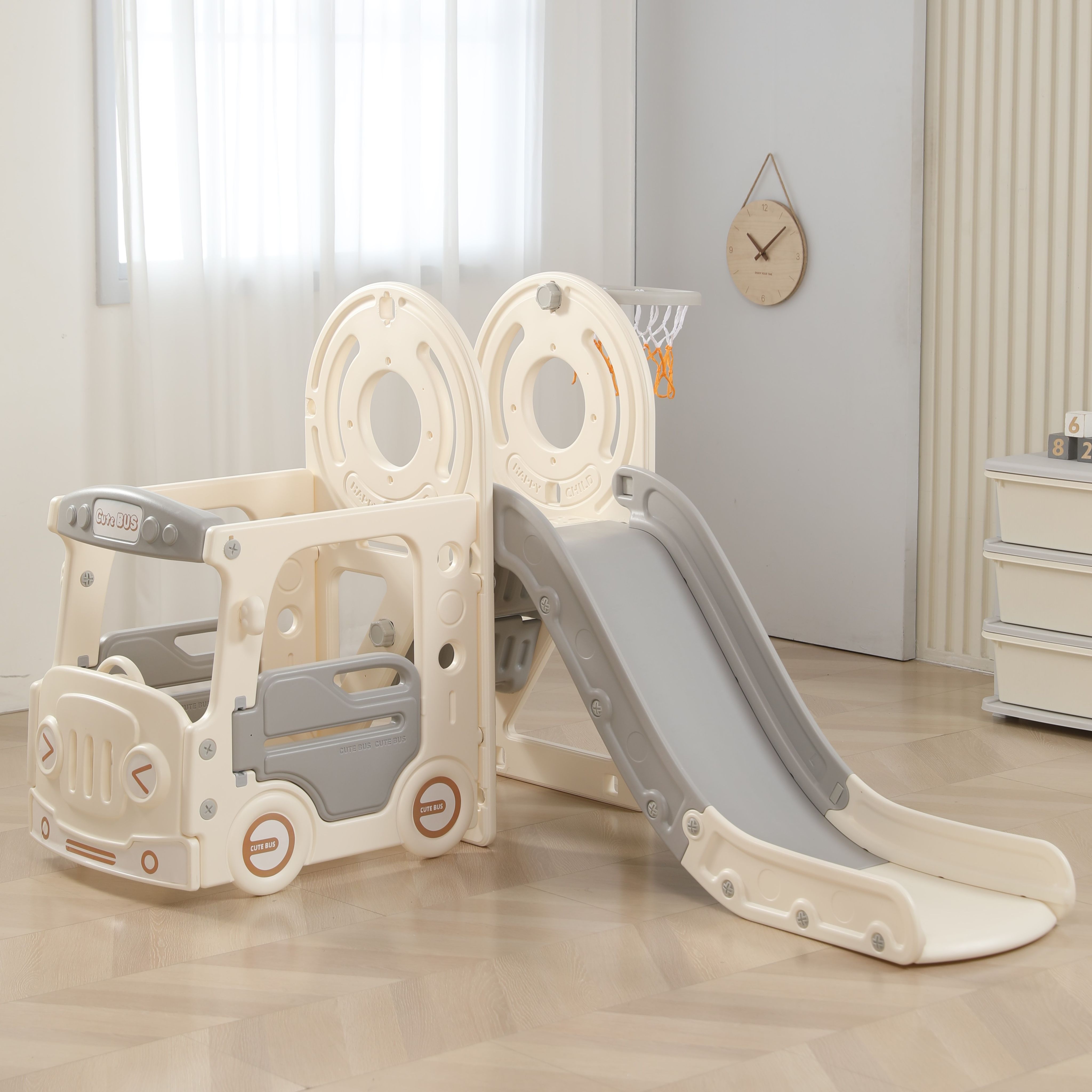 Игровой комплекс UNIX Kids Bus grey с горкой и баскетбольным кольцом - фото 10