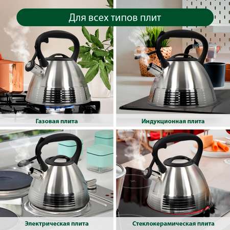 Чайник для плиты MARTA MT-3048 со свистком черный гранит