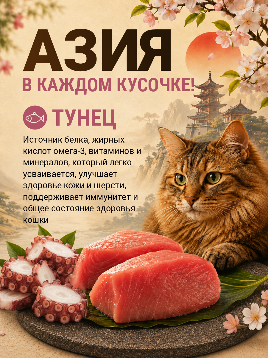 Корм для кошек влажный Prime ASIA Тунец с осьминогом в желе жб 85г 12 шт. - фото 3