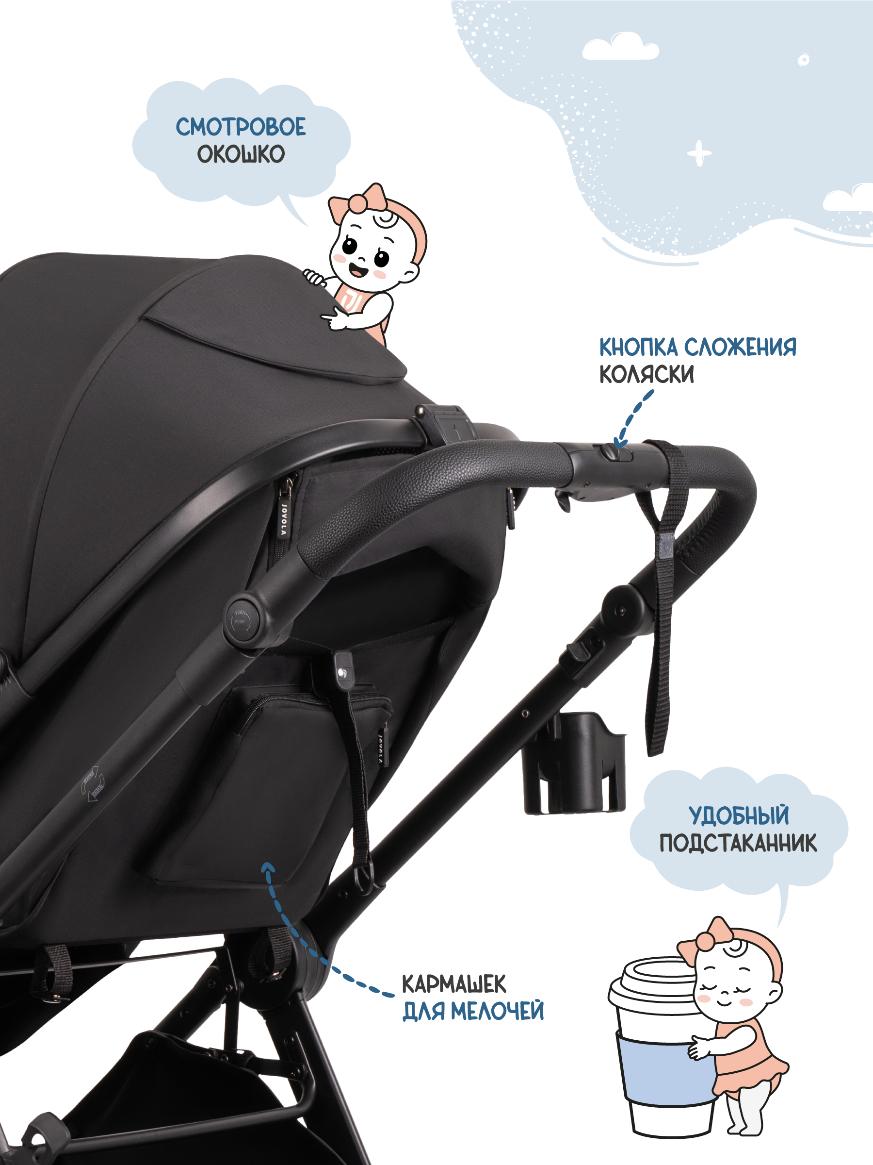 Коляска трансформер JOVOLA Truck, перекидная ручка черный - фото 11
