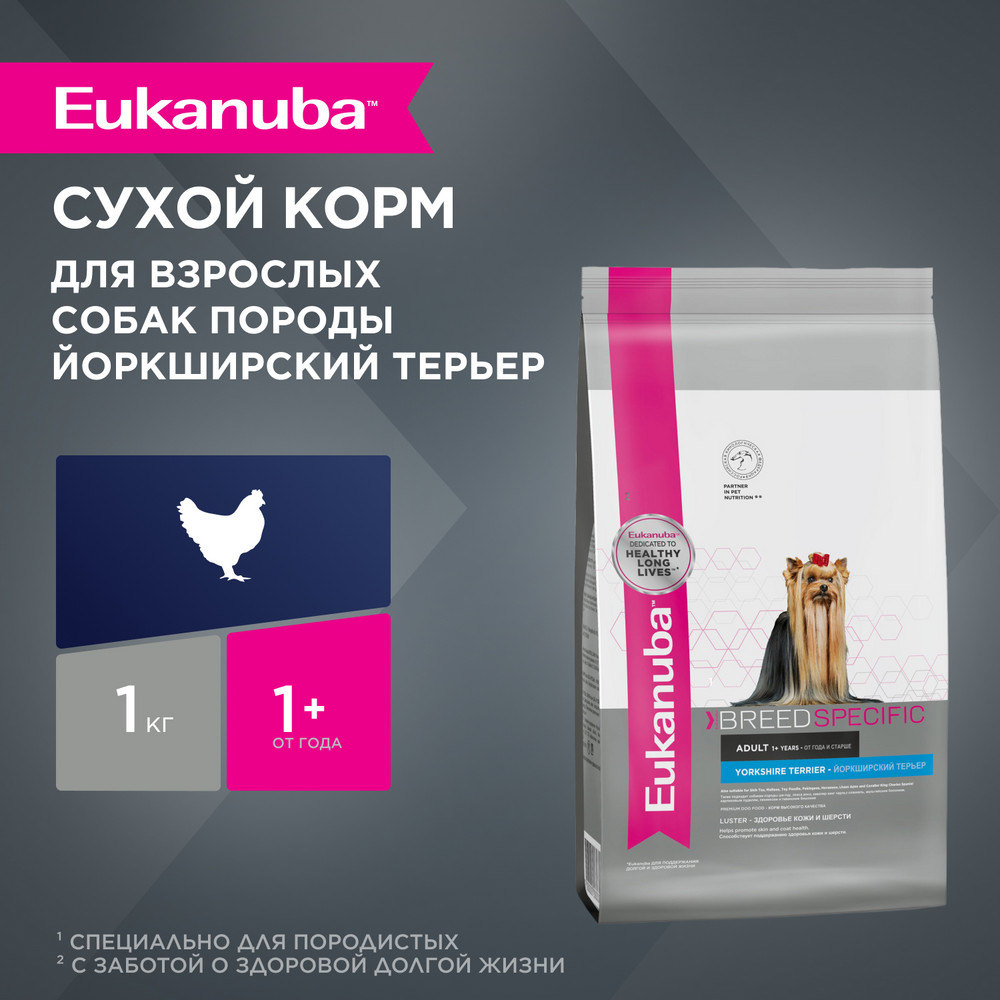 Корм для собак Eukanuba 1кг Dog DNAl с мясом птицы для йоркширских терьеров - фото 1