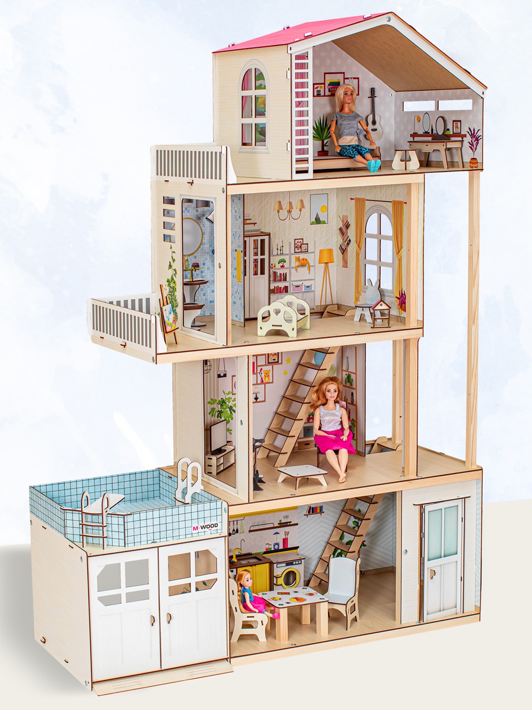 Домик для кукол M-WOOD 125 см с мебелью 3036 - фото 7
