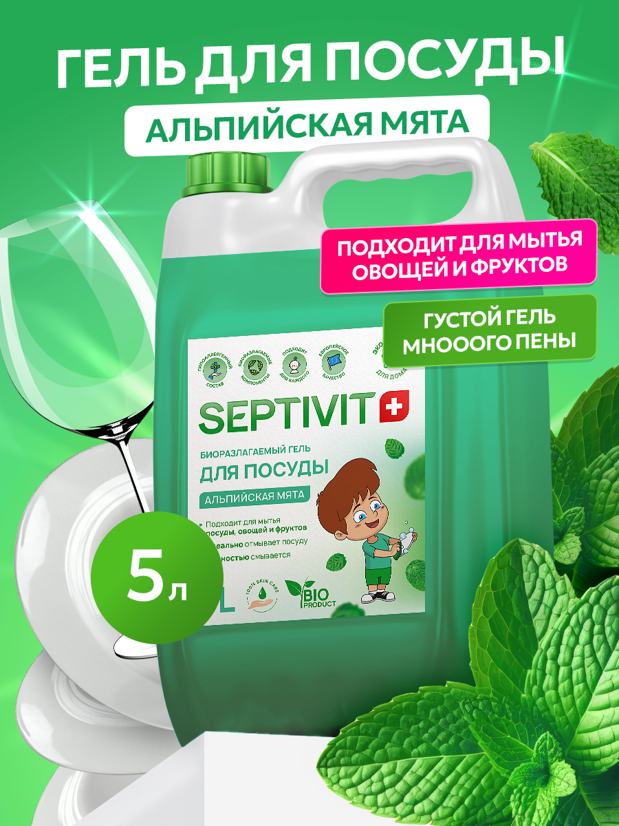 Средство для мытья посуды SEPTIVIT Альпийская мята 5л - фото 1