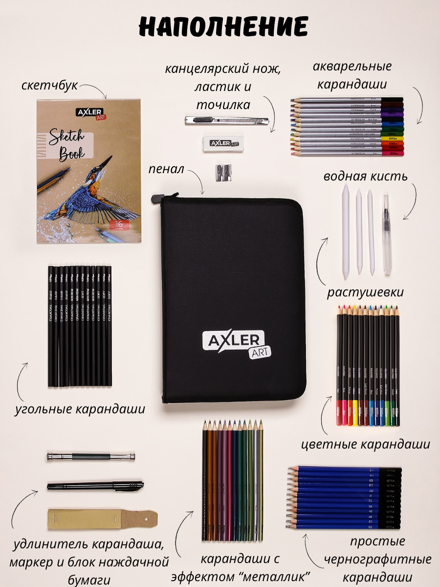 Карандаши эскизные AXLER 71 шт. - фото 12