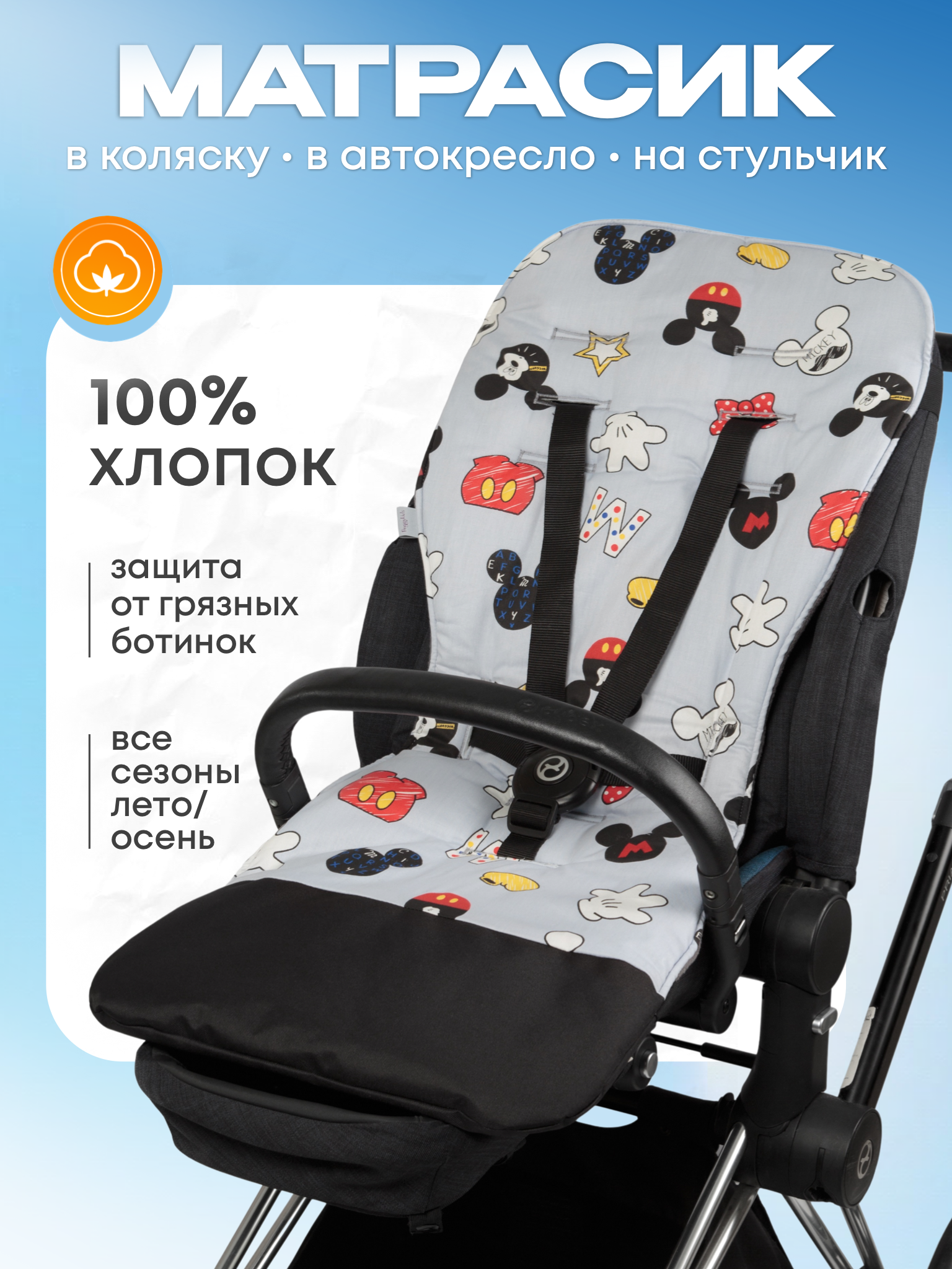 Матрас Buggykids в коляску хлопок Микки 2050/002 - фото 1