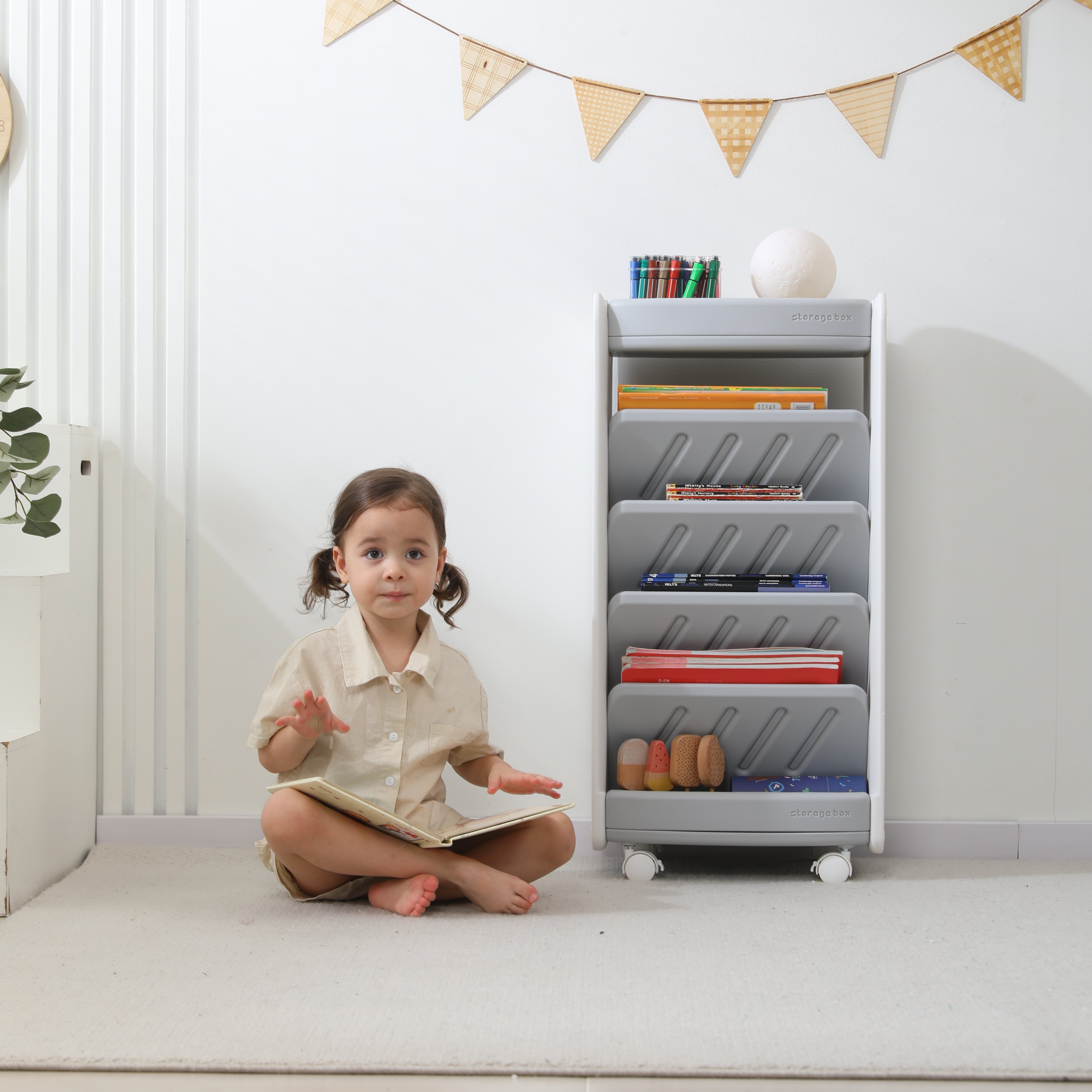 Стеллаж для книг UNIX Kids Storagebox 5 levels Grey - фото 9