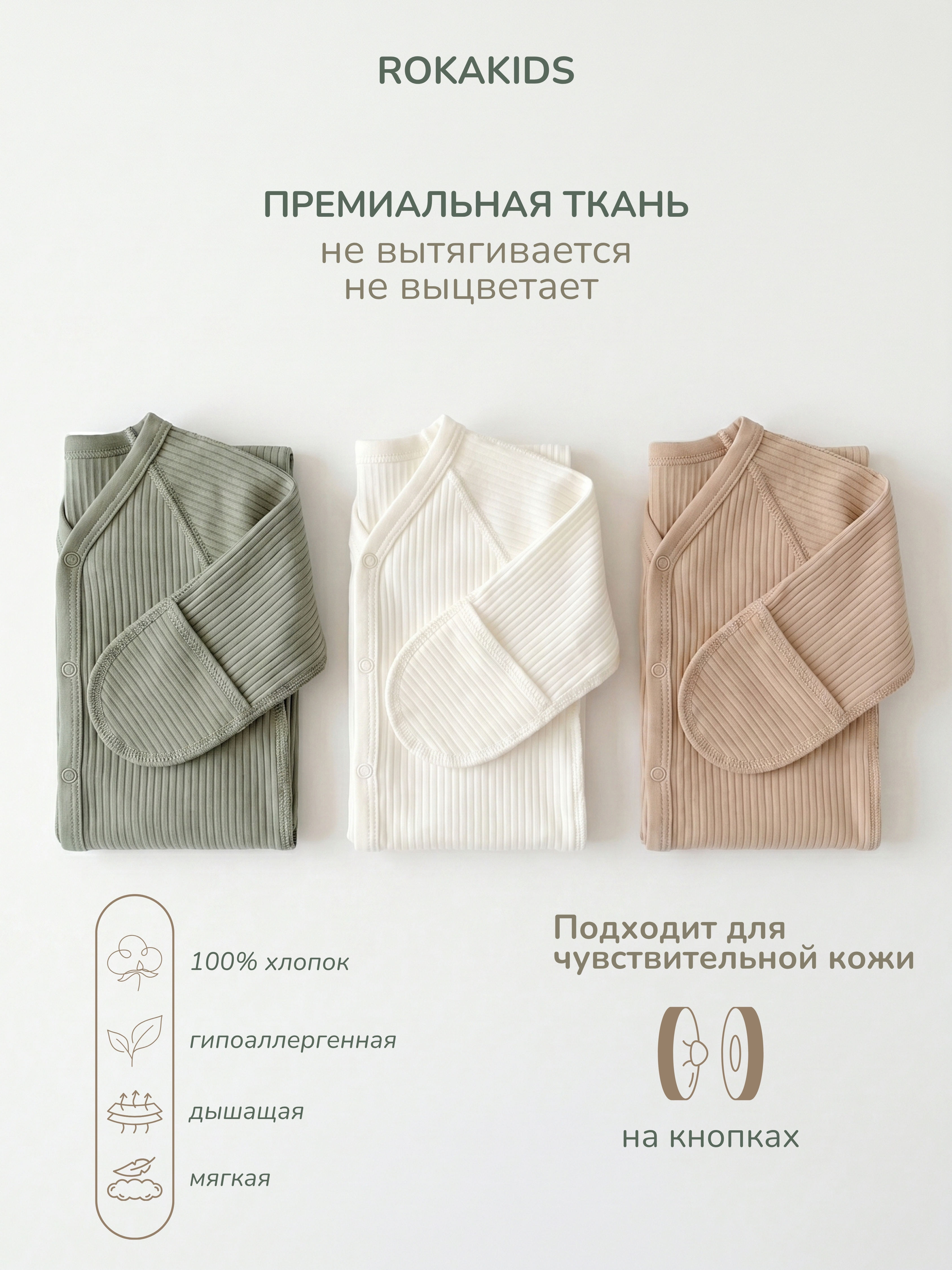 Боди 3 шт ROKAKIDS 3_КБЦКИрП_Экрю_Полынь_Кофе - фото 3