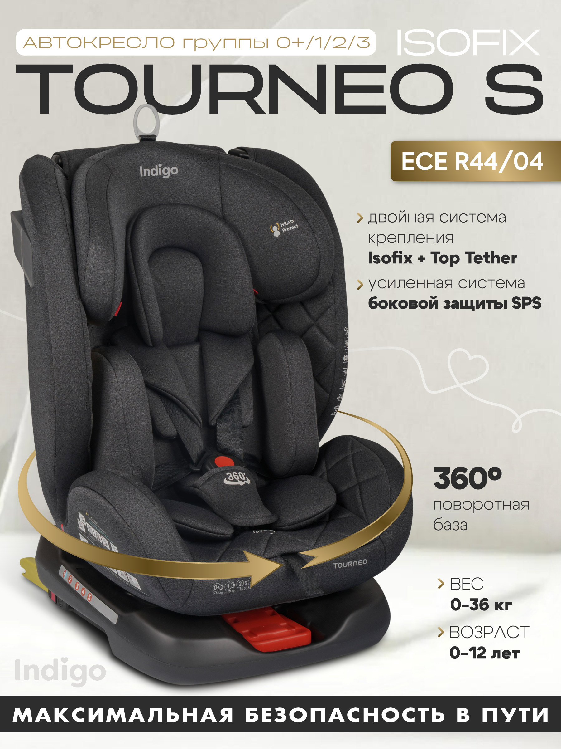 Автокресло Indigo Tourneo S Isofix 0+/1/2/3 (0-36 кг) серый - фото 2