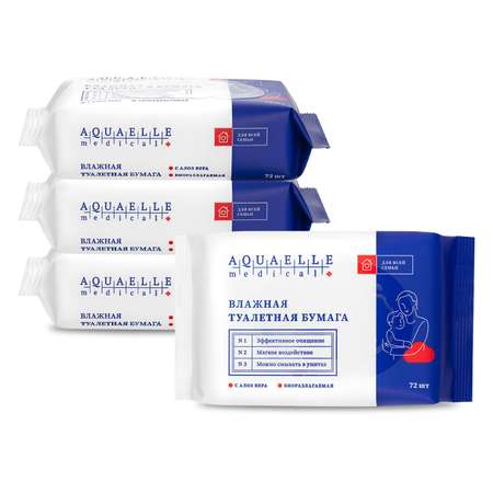 Влажная туалетная бумага Aquael medical 4 упак. 72 шт.