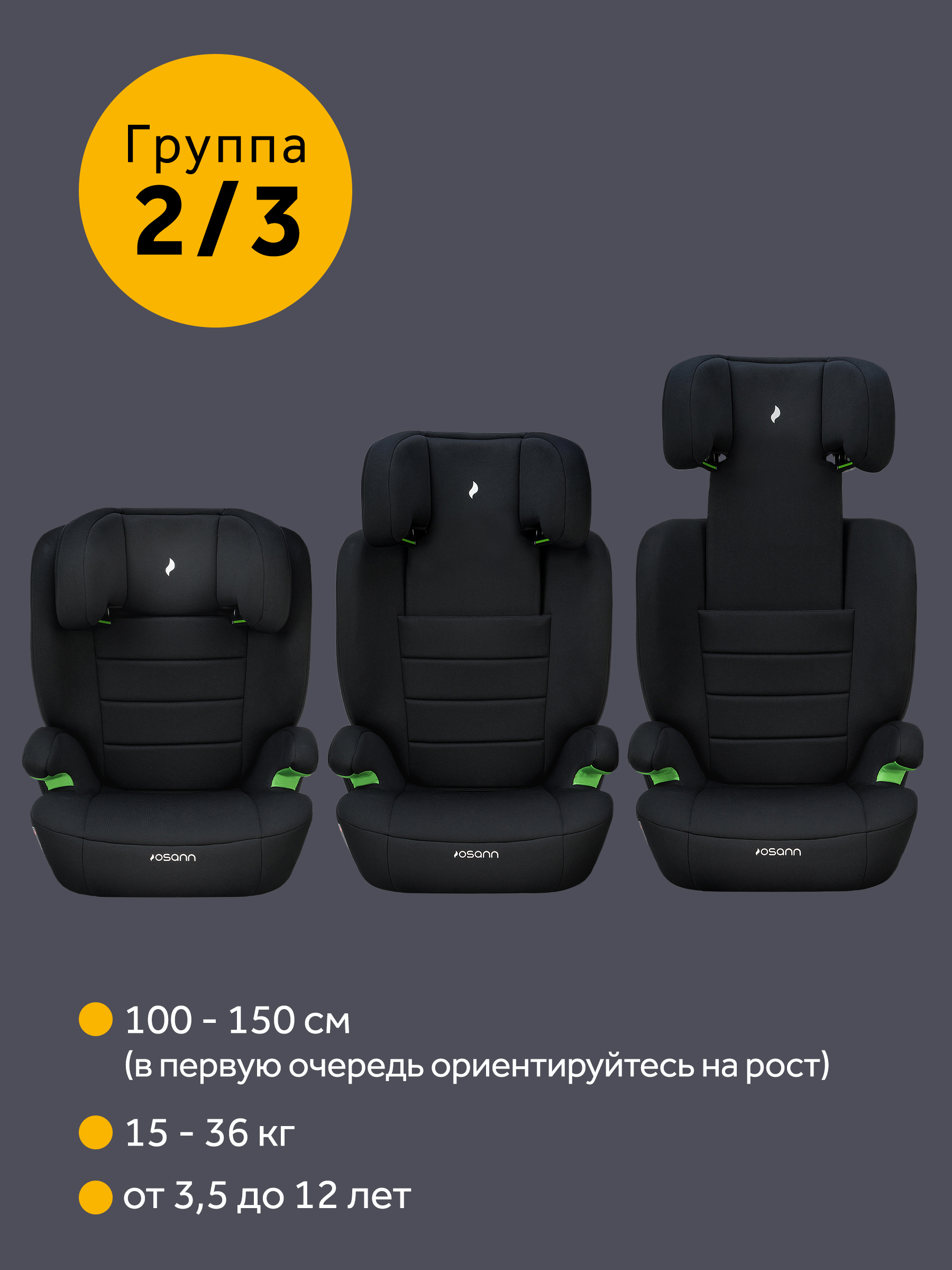 Автокресло Osann Musca Isofix Isofix 2/3 (15-36 кг) черный - фото 2