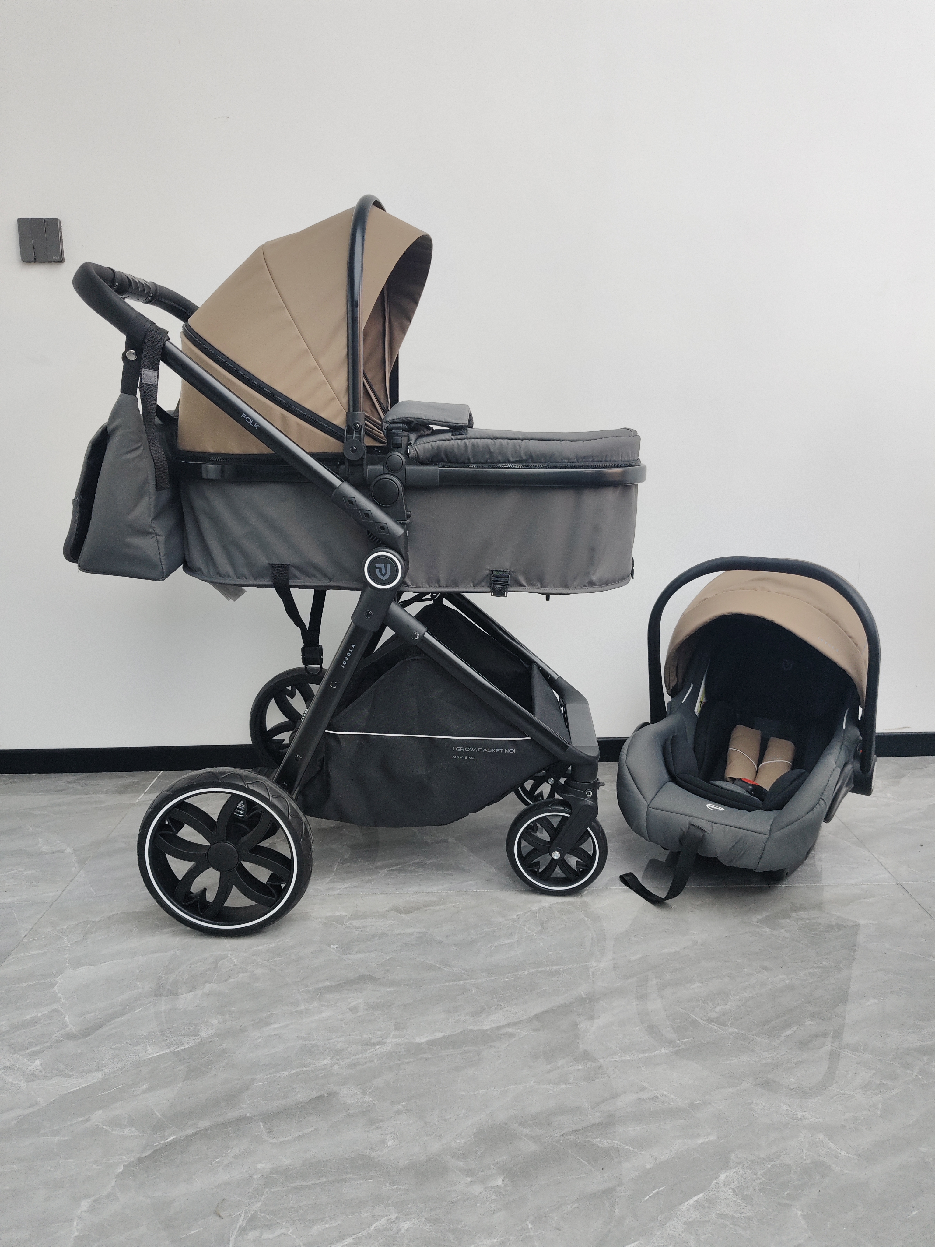 Коляска трансформер JOVOLA 3в1 Folk, темно-бежевый - фото 2