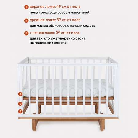 Детская кроватка MOWbaby прямоугольная, продольный маятник (белый)