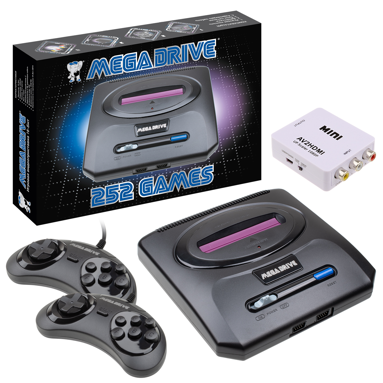 Игровая приставка Dendy Mega Drive 252 + конвертер - фото 1